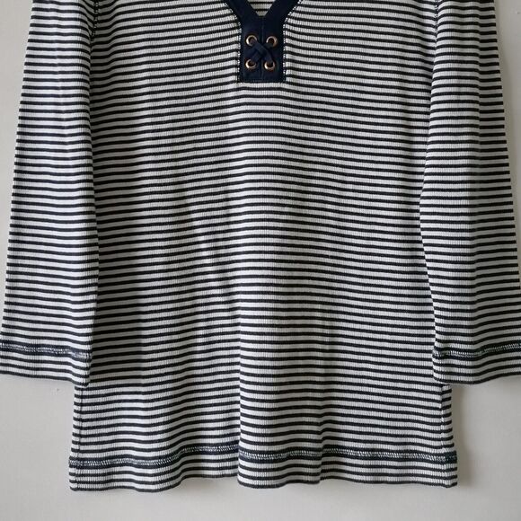 Lauren Ralph Lauren Womens Blue White Striped Eyelets Placket Blouse Top Sz XL - Picture 3 of 7